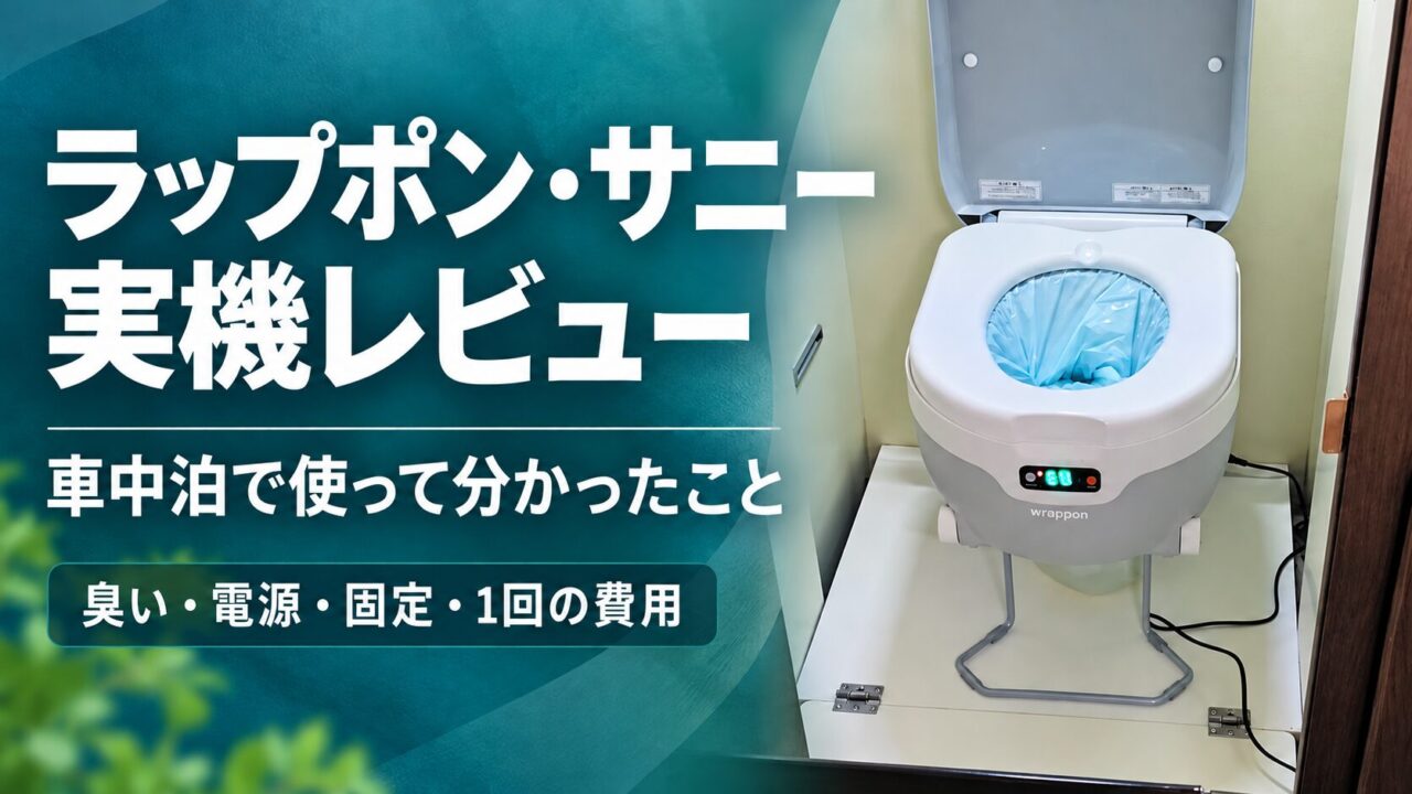 ラップポン・サニー実機レビュー。車中泊で使って分かった臭い・電源・固定・1回の費用