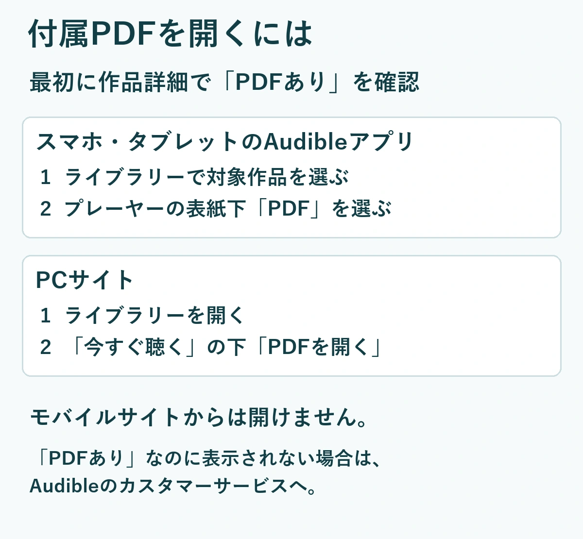 AudibleアプリとPCで付属PDFを開く手順