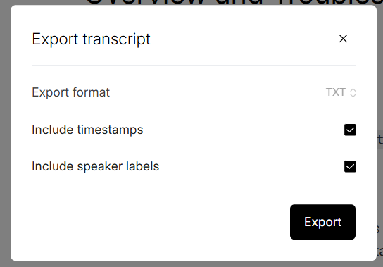 PLAUDのExport transcript画面で書き出し形式を選ぶ
