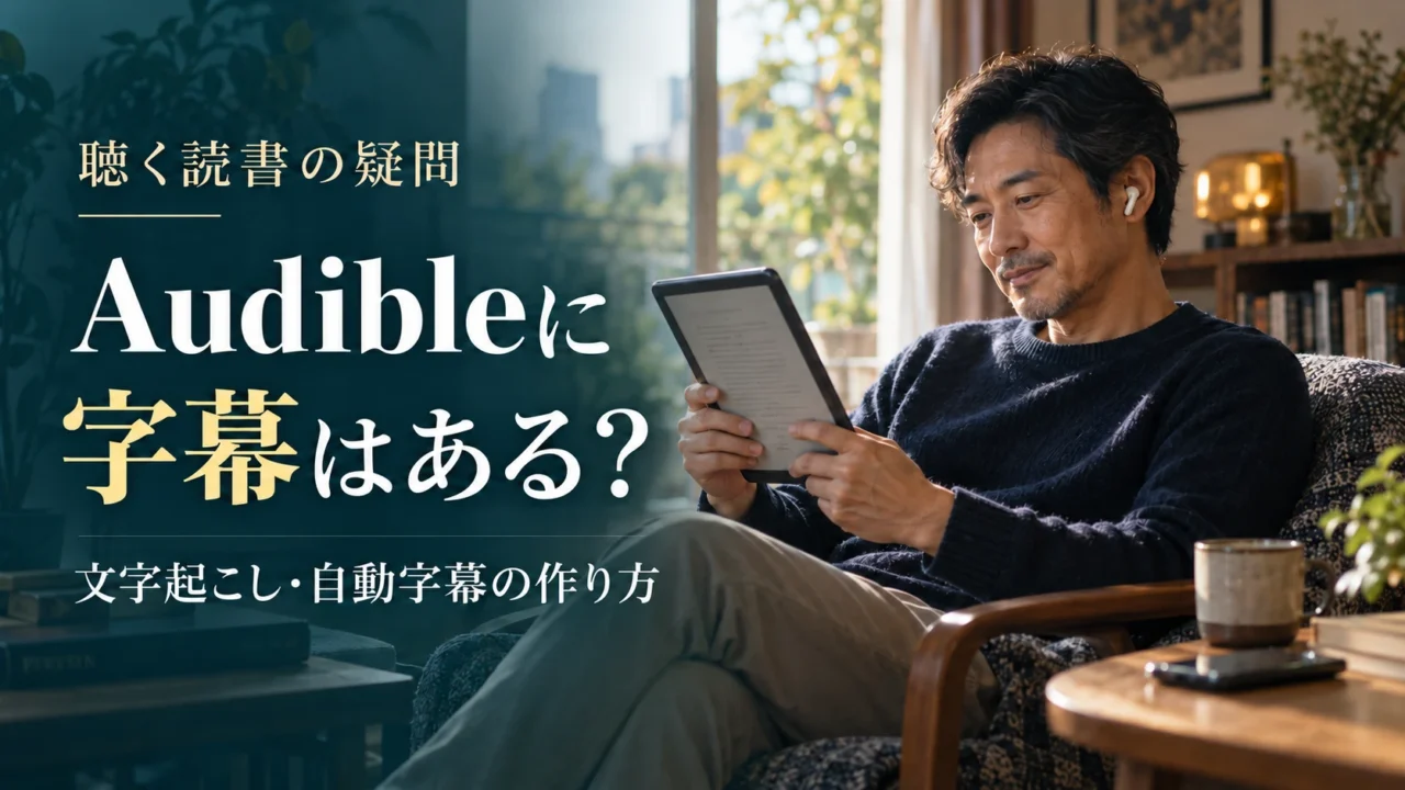 Audibleの文字起こし・自動字幕の作り方。イヤホンで聴きながらタブレットを読む場面