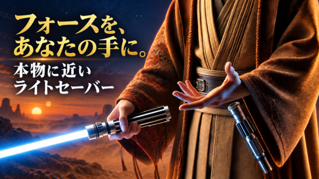 青いライトセーバーを構えるオビワン風の騎士。フォースを、あなたの手に。