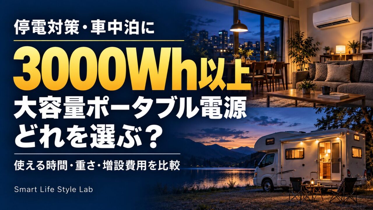 停電対策・車中泊に。3000Wh以上の大容量ポータブル電源を、使える時間・重さ・増設費用で比較