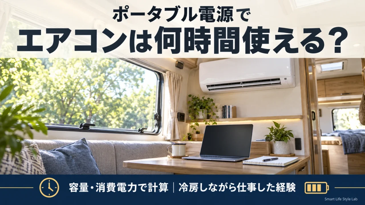 ポータブル電源でエアコンは何時間使える？容量と消費電力、TOM200での冷房経験から考える