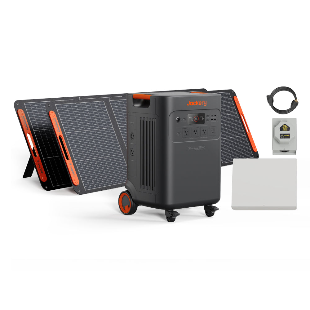 Jackery 5000 Plus、200Wソーラーパネル2枚、ATS、接続ケーブルの公式セット画像