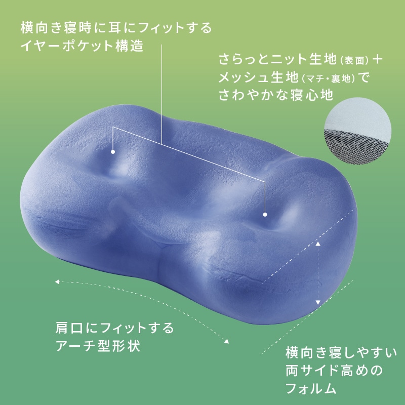 左右に耳用のくぼみを設けた西川の耳サポまくら